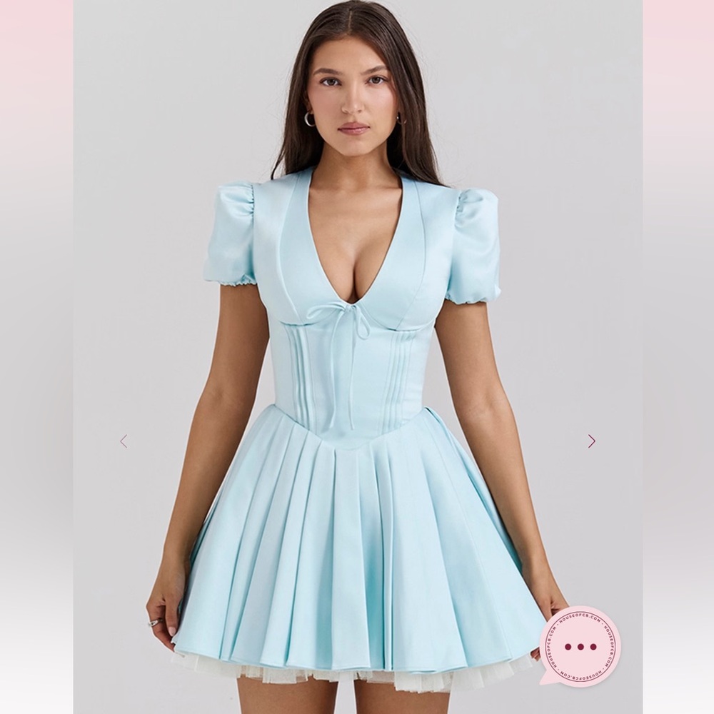 House of Cb Blue Imani Puff Sleeve Dress